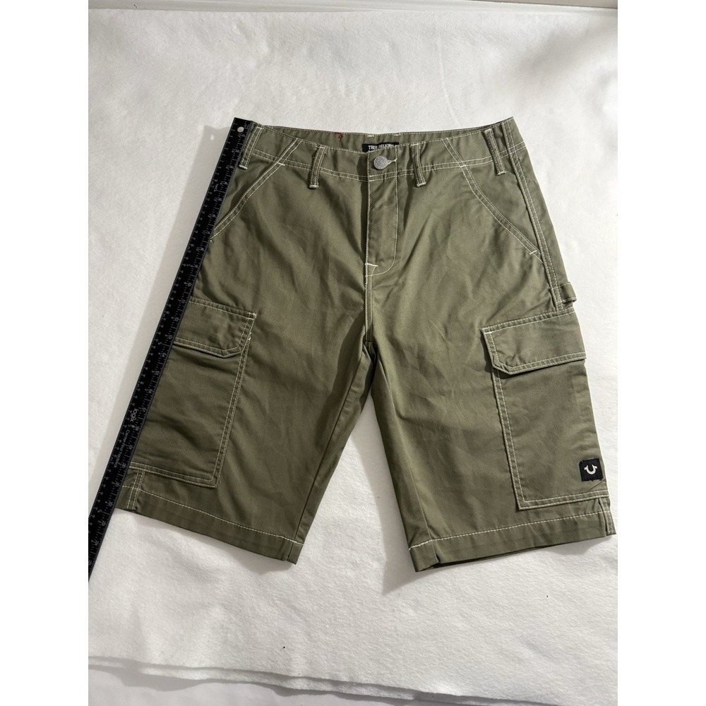 True Religion Size 29 Cargo Shorts Olive Green Flap Pockets